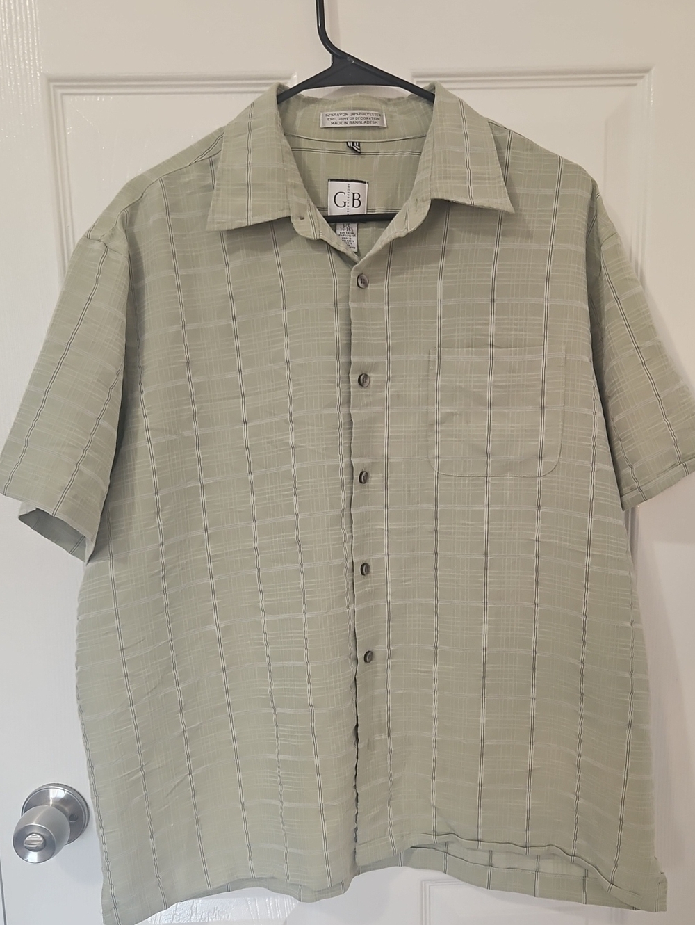 Geoffrey Beene Men’s Sage Green Plaid Textured Short Sleeve Button Up Shirt 16